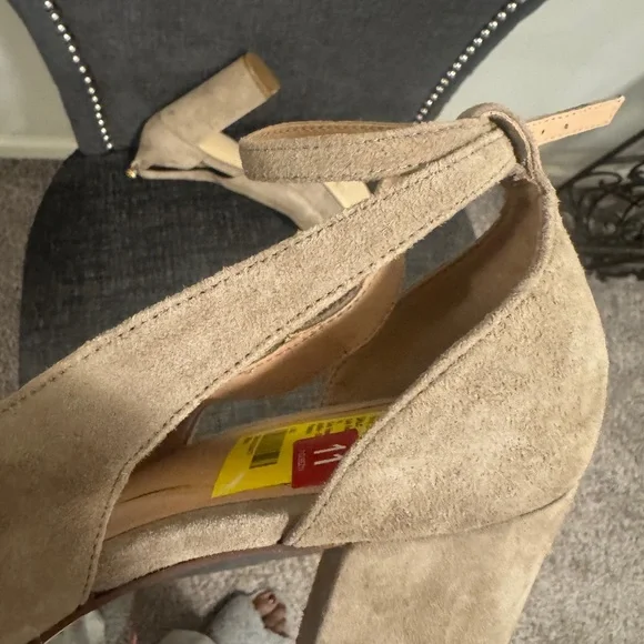 Cole Haan Taupe Suede Block Heel Pumps - Picture 2 of 4